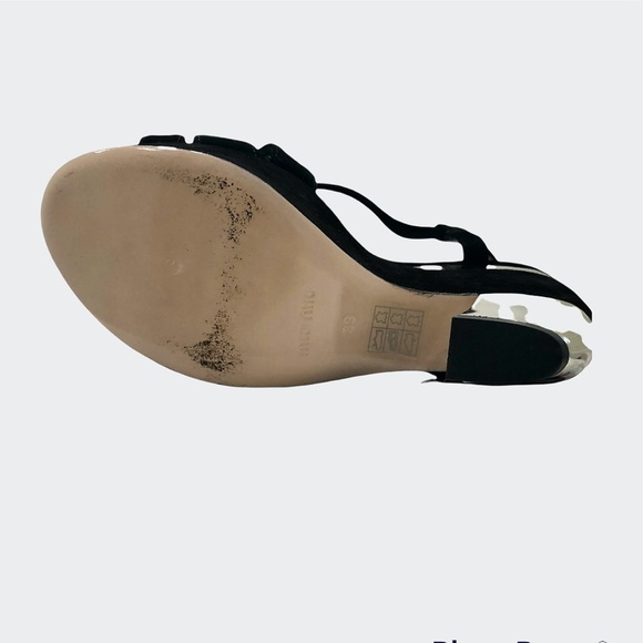 MIU MIU BLACK SUEDE AND MIRROR PLATFORM SANDALS - Picture 13 of 16
